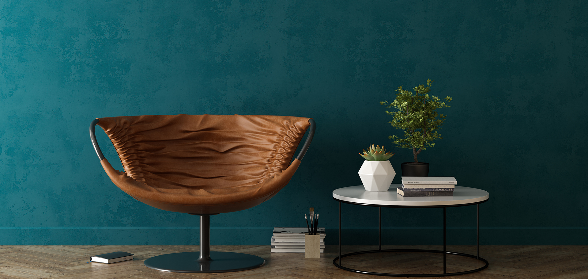 Interior of modern living room with chair 3D rendering-Gent Decor รับ ออกแบบตกแต่ง ภายใน รับผลิตบิ้วอิน ภูเก็ต