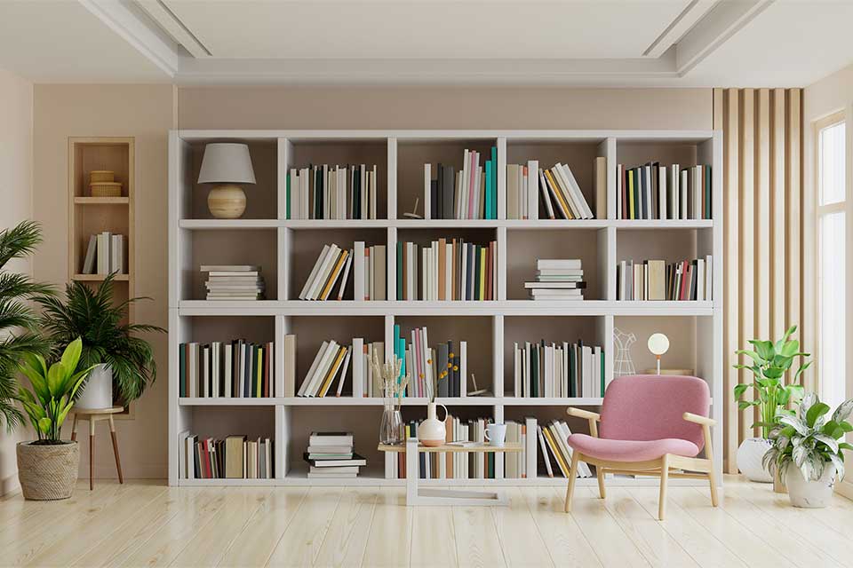ชั้นวางหนังสือบิ้วท์อินที่สวยงามเป็นสัดส่วน - Gent Decor โรงงานรับผลิต ออกแบบ และจำหน่ายเฟอร์นิเจอร์ราคาโรงงาน